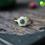Natural HeTian White Jade Flower Chinese style court design Ring