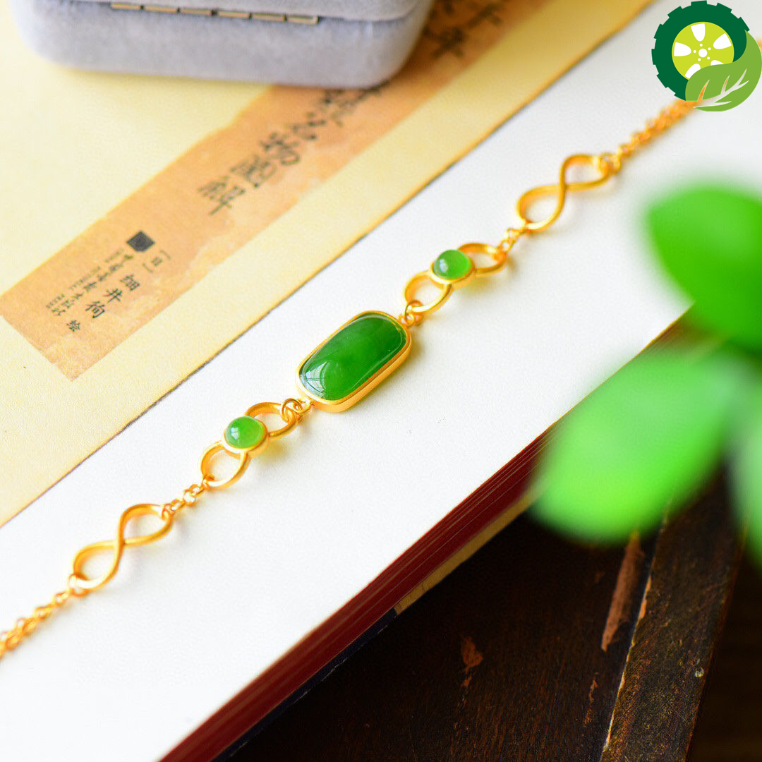 Natural hetian jade Chinese style retro winding unique ancient gold craft bracelet
