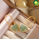 Natural Hetian jade heart-shaped ear hooks Chinese retro romantic fresh fairy cute earring