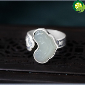 Handmade hetian jade exaggerated creative auspicious cloud domineering Unisex opening adjustable ring
