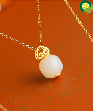 Natural Hetian white jade Chinese classical charm lady Pendant Necklace