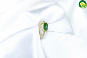 Natural Hetian jade opening adjustable ring fresh and elegant, compact and exquisite charm silver jewelry