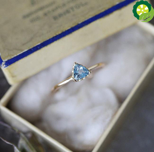 Natural blue topaz triangle retro light luxury lady adjustable ring