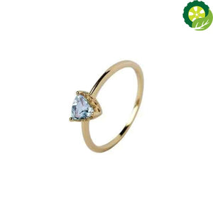 Natural blue topaz triangle retro light luxury lady adjustable ring