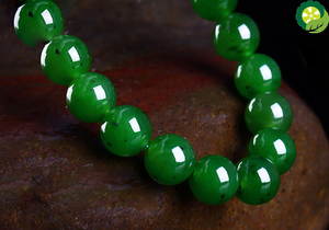 Natural HeTian Jade Round Beads Unisex Bracelet Amulet