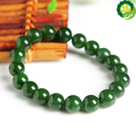 Natural HeTian Jade Round Beads Unisex Bracelet Amulet