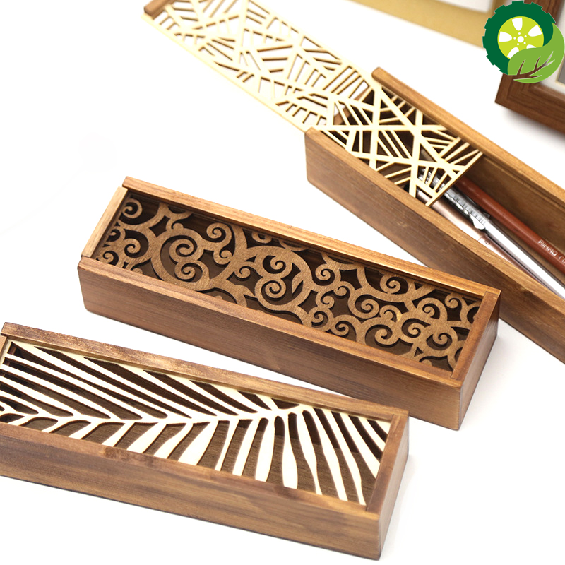 Hollow Wooden Storage Box for Makeup Organizer Pencil Case Jewelry Drawer Pen Holder Stationery School Boxes