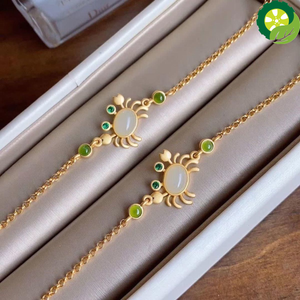 Natural Hetian jade small crab Bracelet  fresh and lovely fairy craft gold brand jewelry