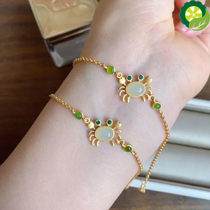 Natural Hetian jade small crab Bracelet  fresh and lovely fairy craft gold brand jewelry