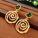 Natural Hetian jade with irregular thread Chinese style antique palace style earrings