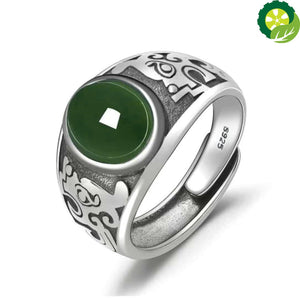 Natural Hetian jade ring retro opening adjustable ring exquisite men's silver jewelry