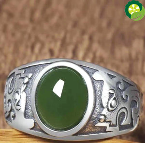 Natural Hetian jade ring retro opening adjustable ring exquisite men's silver jewelry