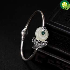 Silver natural Hetian white jade bracelet Chinese style palace female bohemian design adjustable brand jewelry