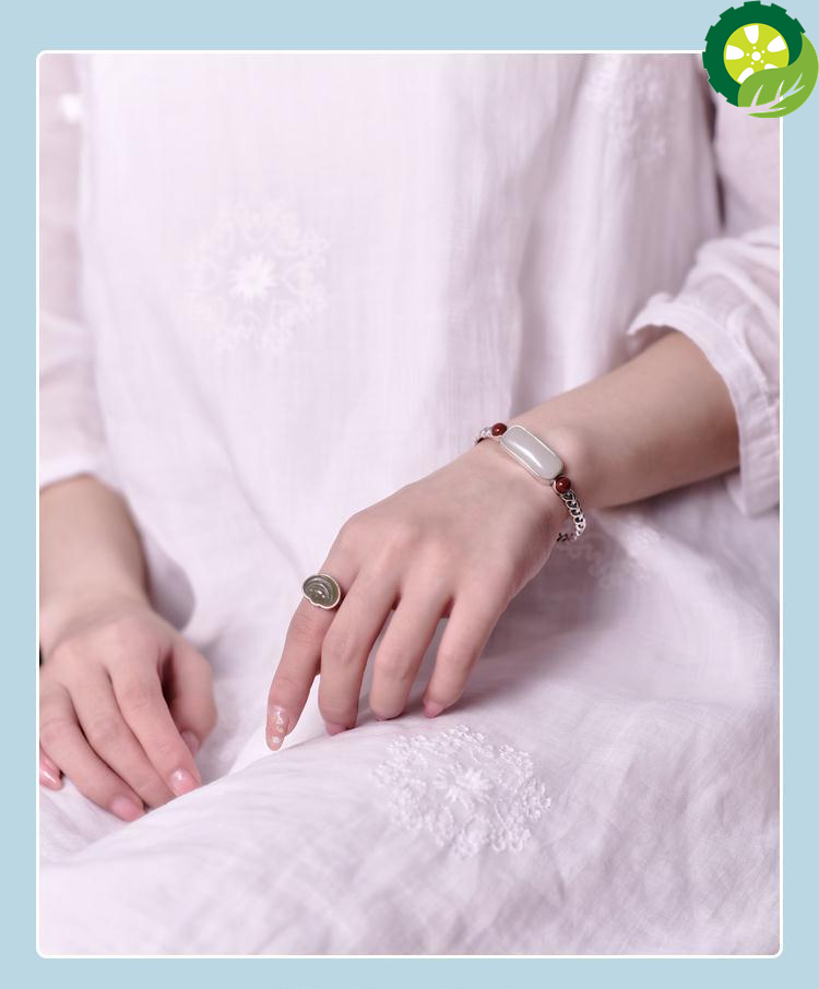 Natural Hetian white jade hemp rope bracelet Chinese style retro unique craft charm women's silver jewelry