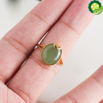 Natural Hetian jade Lucky oval elegant creative adjustable ring