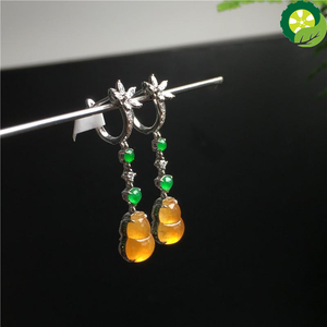natural jade crystal gourd earrings elegant charm creative retro female silver jewelry
