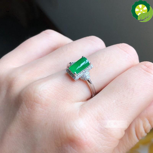 natural green jade geometric opening adjustable Chinese retro luxury charm lady ring