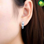 925 Silver Hoop,1.48ct Blue Topaz Gemstone Classical Elegant Fine Earrings