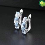 925 Silver Hoop,1.48ct Blue Topaz Gemstone Classical Elegant Fine Earrings