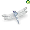 1.41Ct Natural Sky Blue Topaz Brooch 925 Sterling Sliver Handmade Design Dragonfly Fine Brooches