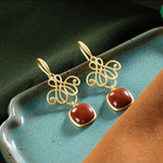 Natural Hetian red jade Chinese Knot retro court style luxury elegant Earrings