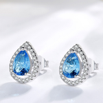 Sterling Silver Small and Simple Drop Shape Swiss Blue topaz Stud earrings