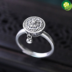 Sterling Silver Religious Retro Small Bead Charm Temperament Opening Adjustable Couple Ring