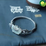 Vintage handmade butterfly silver inlaid Ruyi Hetian jade open retro bracelet