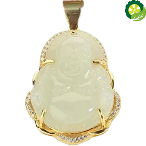Natural Hetian jade Maitreya Buddha elegant pendant necklace