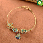 Natural Hetian Jade Silver Enamel Cloisonne Vintage Court Style Hollow-out Elegant Turquoise Bracelet