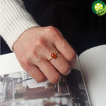 Natural ice seed orange jade egg round elegant creative retro adjustable ring