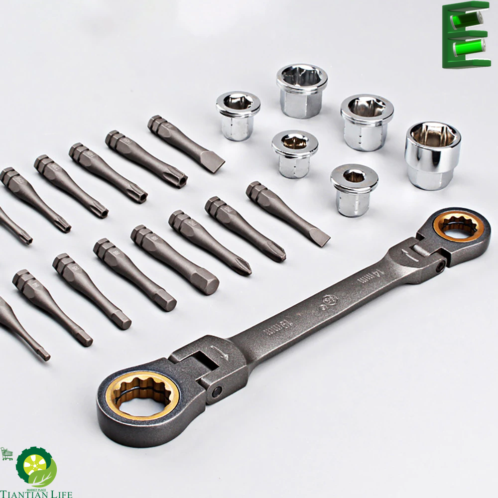 Multifunction Ratcheting Socket Wrench Set Box End Wrench Metric With Adapter Socket Screwdriver Bit Plumb Pipe Auto Repair Tool