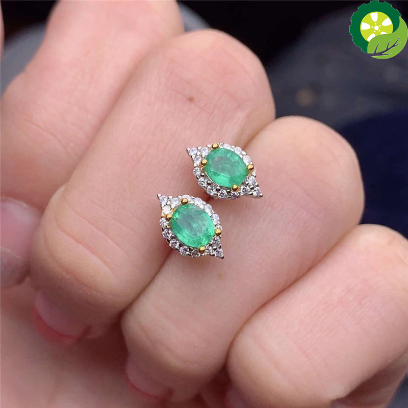 925 sterling silver natural emerald emerald platinum gold plated lady earrings