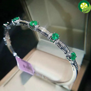 925 sterling silver inlaid Natural emerald Female bracelet support detection