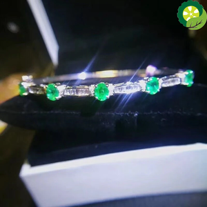 925 sterling silver inlaid Natural emerald Female bracelet support detection