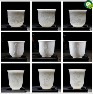 Boutique Ceramic Teacup Meditation Cup Handmade Three-dimensional Relief Tea Bowl Chinese Tea Set