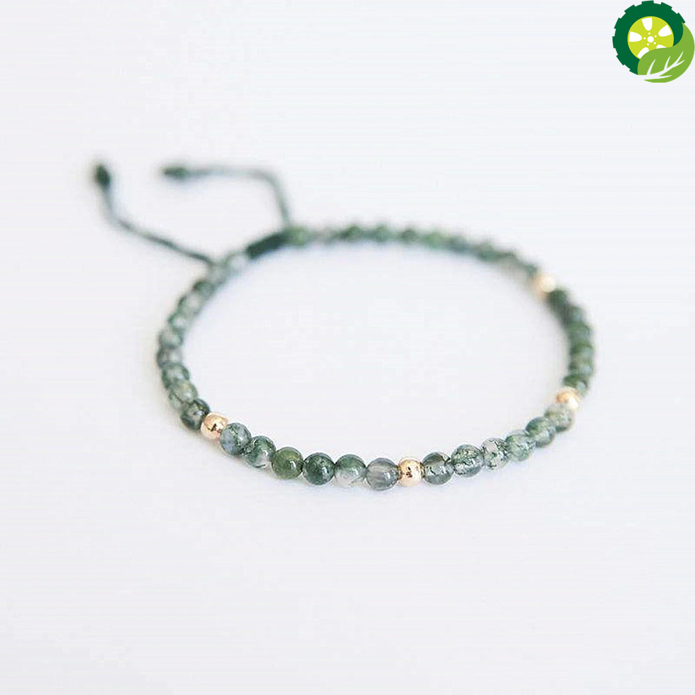 Small Natural Agate Stone Beaded Meditation Green Color Healing Balance Hand-woven Thin Bracelet