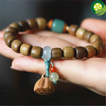 Natural Green Sandalwood Prayer Lotus Pendant Malas Wooden Beaded Unisex Rosary Tibetan Buddhist Yoga Bracelets