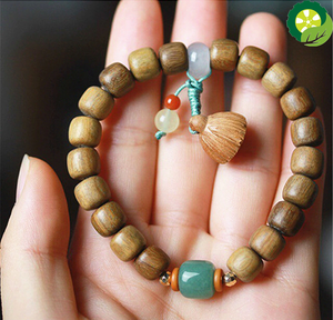Natural Green Sandalwood Prayer Lotus Pendant Malas Wooden Beaded Unisex Rosary Tibetan Buddhist Yoga Bracelets