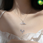All-match Long Sweater Silver Plated Tassel Necklace Clavicle Chain Epoxy Cloud Raindrops Pendant Necklace
