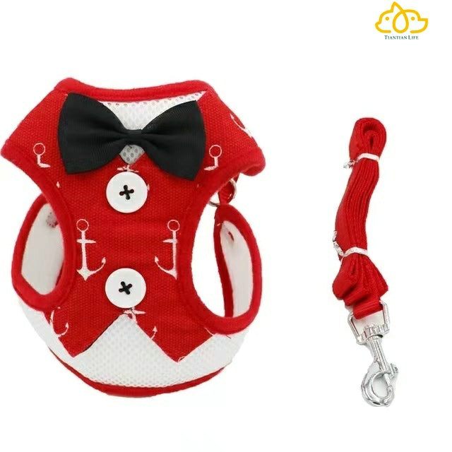 Elegant Bowtie Pet Dog Harness Vest With Leash Adjustable Cat Harness Leash Set Cute Bow Knot Tuxedo Suit For Cats Kitten Puppy