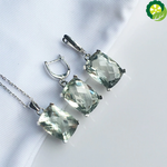 925 Sterling Silver Natural Green Amethyst Sets with Gift Box