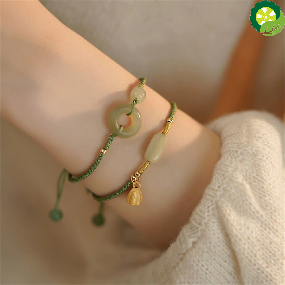 Natural Hetian Jade Safe Buckle Hand Rope Vintage High Grade Romantic Charm Bracelet