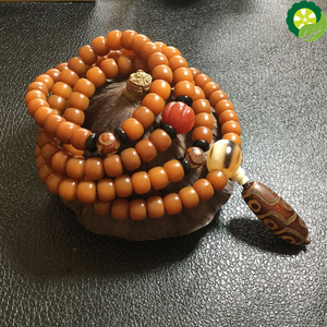 Natural 108 Beads Beeswax Buddhist Buddha Meditation Prayer Bead Mala Rosary Nine-eyed Agate Unisex Bracelet