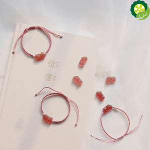 Handmade Natural Rose Quartz Crystal Lucky PiXiu Bracelet