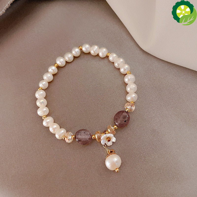 Natural Freshwater Pearl with Natural Stone Beaded and Baroque Pearl Flower Bracelet