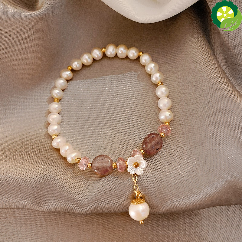 Natural Freshwater Pearl with Natural Stone Beaded and Baroque Pearl Flower Bracelet