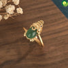 Ethnic Style Brass Gold-Plated Creative Design Pixiu Inlaid Green Jade Beads Copper Coin Adjustable Ring