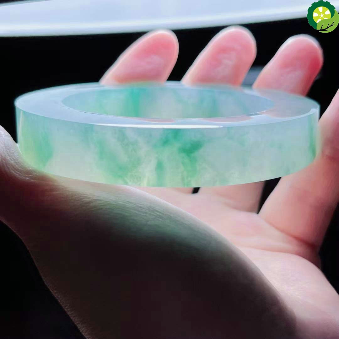 Jadeite bracelet a natural ice full color sun green floating flower violet semi-bright wool raw stone jade high-end customization