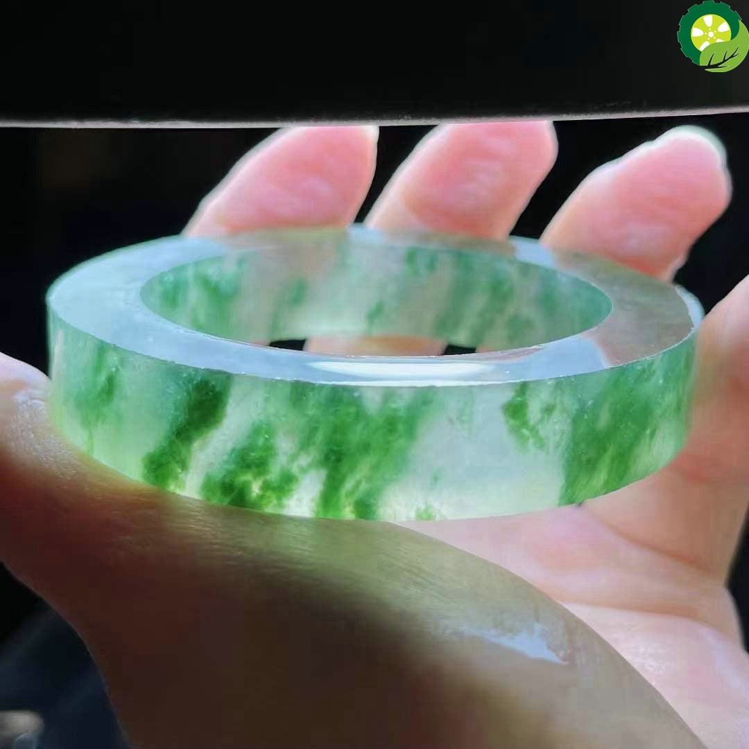 Jadeite bracelet a natural ice full color sun green floating flower violet semi-bright wool raw stone jade high-end customization
